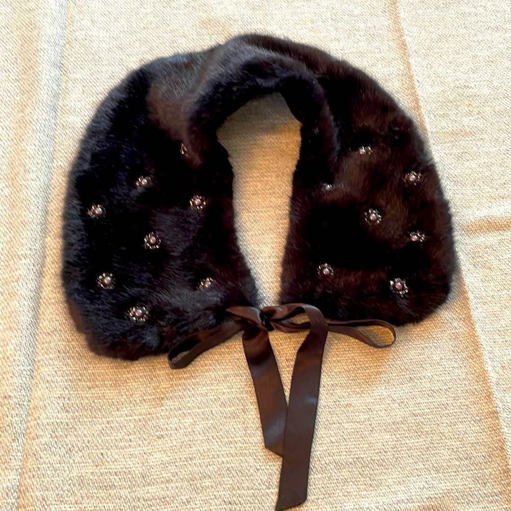 Faux Fur black collar with black and gray rhinestones .. from Talbots